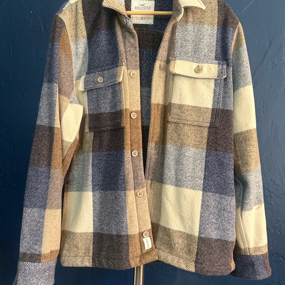 Hollister Checkered Wool Jacket - Blue, Cream, Tan